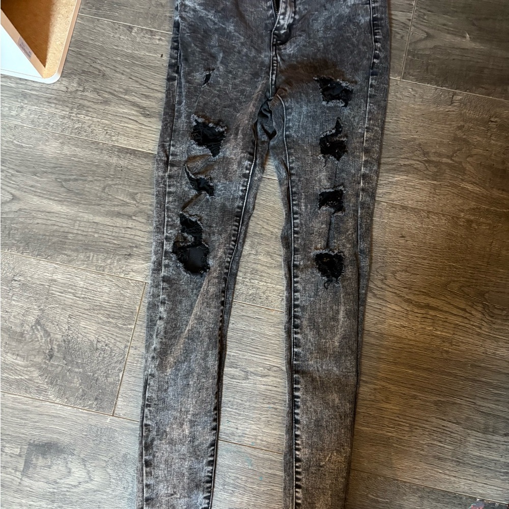 Distressed Black Acid Wash Jeans